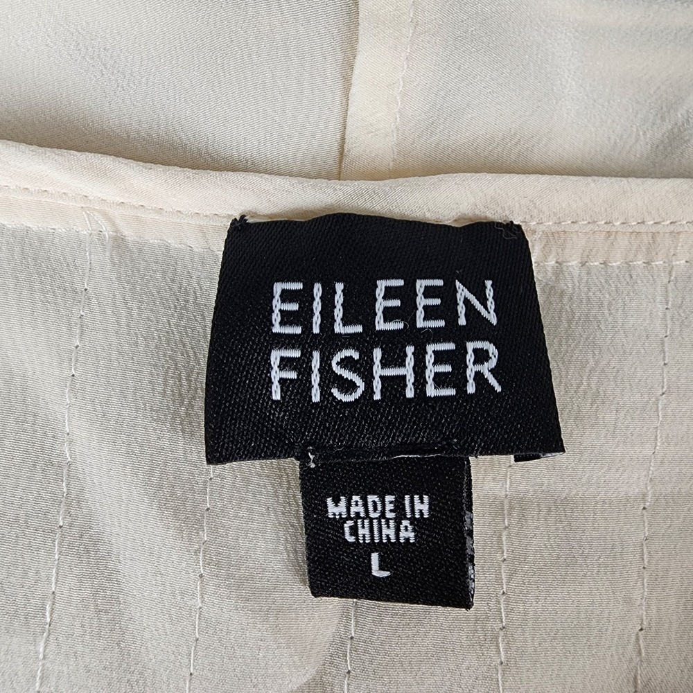 Eileen Fisher Large Cream Silk Puckered Textured Button Front Jacket Off White - Picture 2 of 6